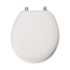 Round Molded Wood Toilet Seat With Brushed Nickel Hinge