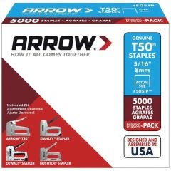 T50\u00ae 5\/16\" x 3\/8\" Steel Flat Crown Staple-5000\/Pack