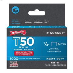 T50\u00ae 1\/4\" x 3\/8\" Stainless Steel Flat Crown Staple