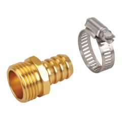 5/8" Brass Male Hose Repair Coupling with Clamp