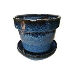 5" Glazed Pot With Saucer