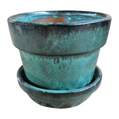 7" Glazed Pot With Saucer