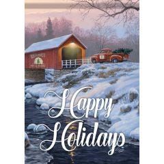 Covered Bridge Holiday Garden Flag