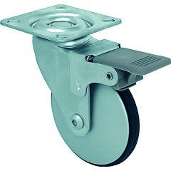 Roulette pivotante alumi. 3 po filet PE frein av fini chromé