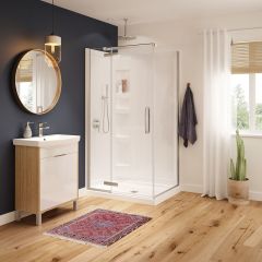 Hana Frameless Rectangular Pivot Shower Door- Brushed Nickel