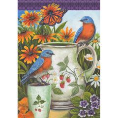 Bluebirds In The Morning Garden Flag