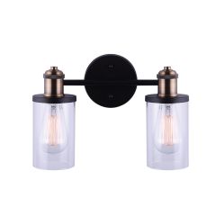 Cecilia 2 Light Vanity, Matte Black & Gold, Clear Glass