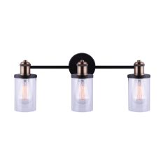 Cecilia 3 Light Vanity, Matte Black & Gold, Clear Glass