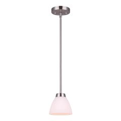 Noah 1 Light Rod Pendant, Brushed Nickel, Flat Opal Glass