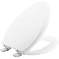 Elongated Plastic Toilet Seat In White with STA-TITE®