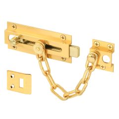Chain Door Guard, W/Slide Bolt, Solid Brass W/Brass Finish