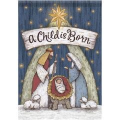 Wood Carved Nativity Garden Flag