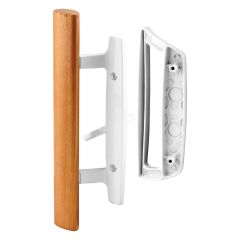 Sliding Door Handle Set, Wood Handle, White Diecast