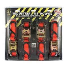 1" x 15' Wide Rubber Handle Tie Down With S Hooks-4/Pack