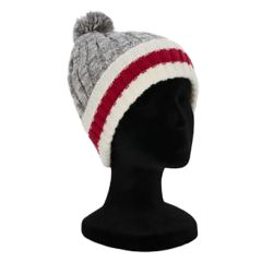 Grey Red And White Knit Beanie