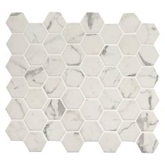 Statuario Celano Hexagon Glass Mosaic Tile