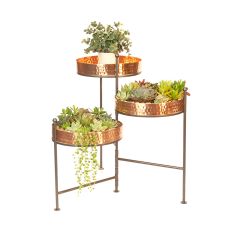 3 Tiered Hammered Copper Plant Stand