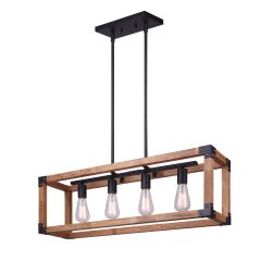 Moss 4 Light Matte Black And Real Wood Rod Chandelier
