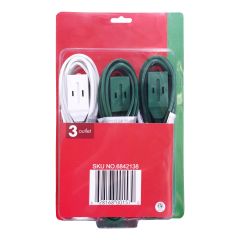 Indoor Extension Cord 16/2 15ft-3/Pack