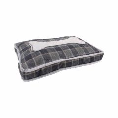 30" x 20" Pet Bed With Bone And Plaid Print