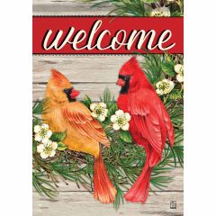 Welcome Wreath Cardinals Garden Flag