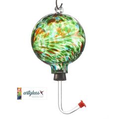Glass Orb Hummingbird Feeder with Green and Amber Marble De