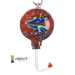 Glass Orb Hummingbird Feeder with Bird Feather Design