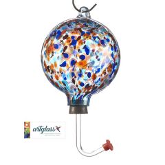 Glass Orb Hummingbird Feeder with Blue and Purple Marble De