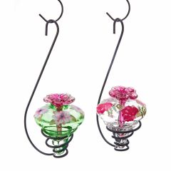 Hummingbird Feeders with Pink Flowers