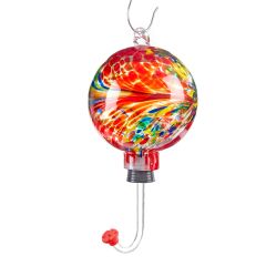 Art Glass Orb Hummingbird Feeders with Red, Yellow and Blue