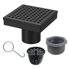 Shower Drain 4"x4" With Square Grate In Matte Black