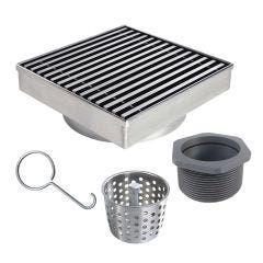 Shower Drain 4"x4" With Linear Grate In Stainless Steel