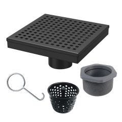 Shower Drain 6"x6" With Square Grate In Matte Black