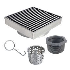 Shower Drain 6"x6" With Linear Grate In Stainless Steel