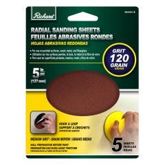 5" Round 120 Grit Sanding Sheet-5/Pack