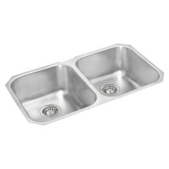 2-Bowl Brushed Satin U Kitchen Sink- 31-1/8" x 18" x 8"