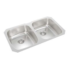 2-Bowl Brushed Satin U Kitchen Sink- 31-1/8" x 18" x 8"