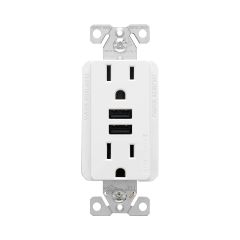 15 A White Combination USB Charger With Receptacle