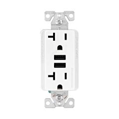 20 A White Combination USB Charger With Receptacle