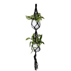 Macrame Double Pot Hanger Black 120cm