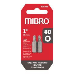 1" #0 Square Recess Screwdriver Bit-2/Pack