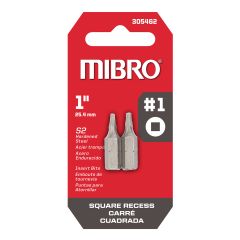 1" #1  Square Recess  Screwdriver Bit-2/Pack