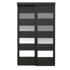 36" x 80" 4-lite Black Wood Grain Mirror Closet Door