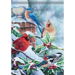 Songbirds In Snow Garden Flag
