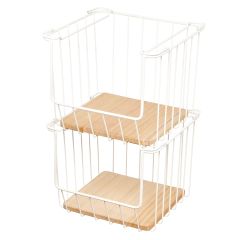 Wire & Paulownia Wood Open Front Bin-10 x 10 x 8