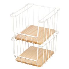 Wire & Paulownia Wood Open Front Bin-10 x 8 x 6