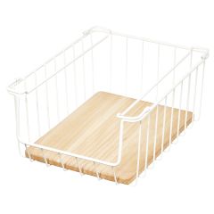 Wire & Paulownia Wood Open Front Bin-10 x 14 x 6