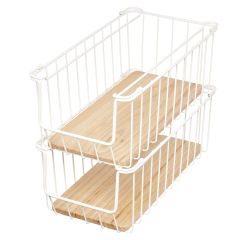 Wire & Paulownia Wood Open Front Bin-16 x 8 x 6