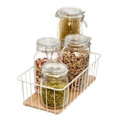 Wire & Paulownia Wood Pantry Bin-16 x 8 x 5