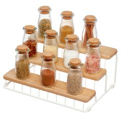 Wire & Paulownia Wood 3-Tire Spice Rack